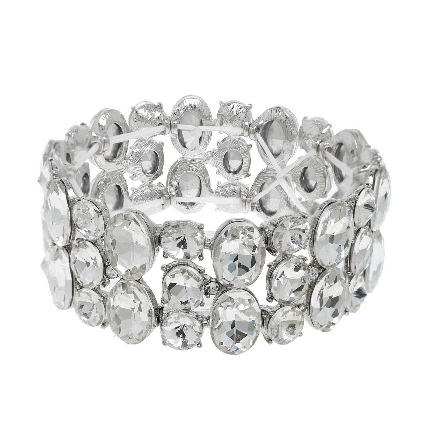 3 Row Crystal Gemstone Oval Cut Cluster Bracelet