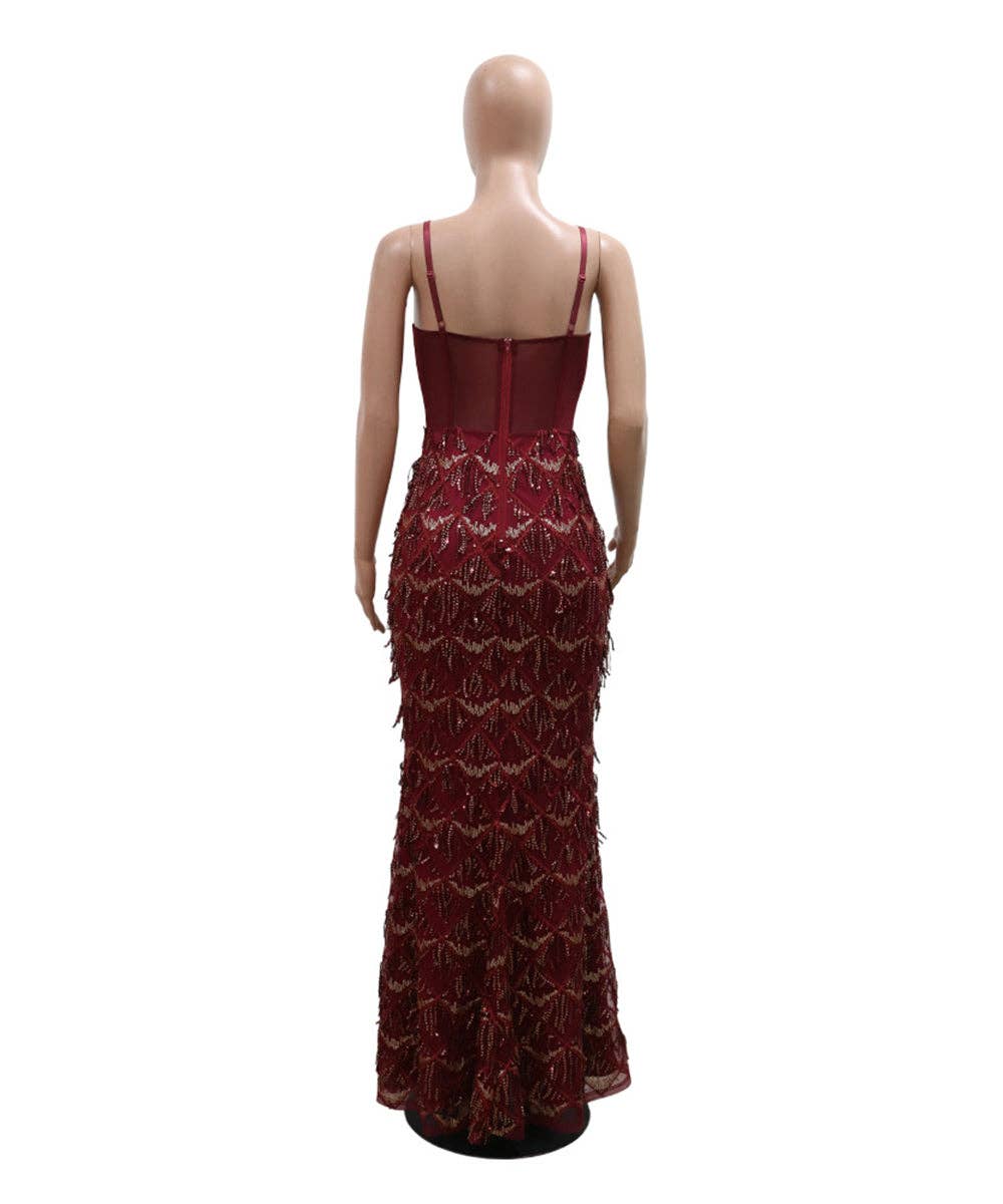 Sequin Halter Wrap Midi Dress
