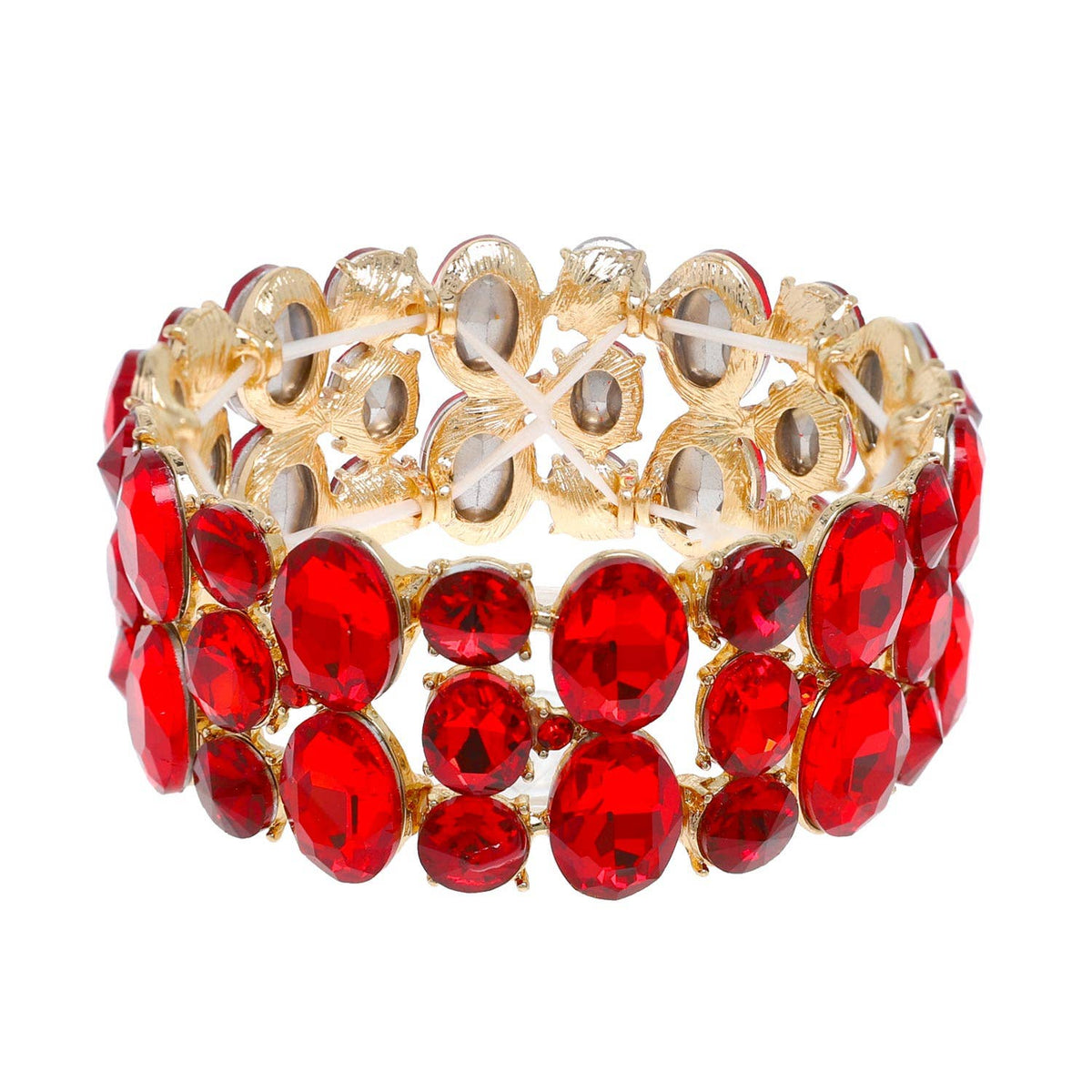 3 Row Crystal Gemstone Oval Cut Cluster Bracelet