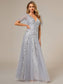 Romantic Shimmery V Neck Ruffle Sleeves Evening Dress