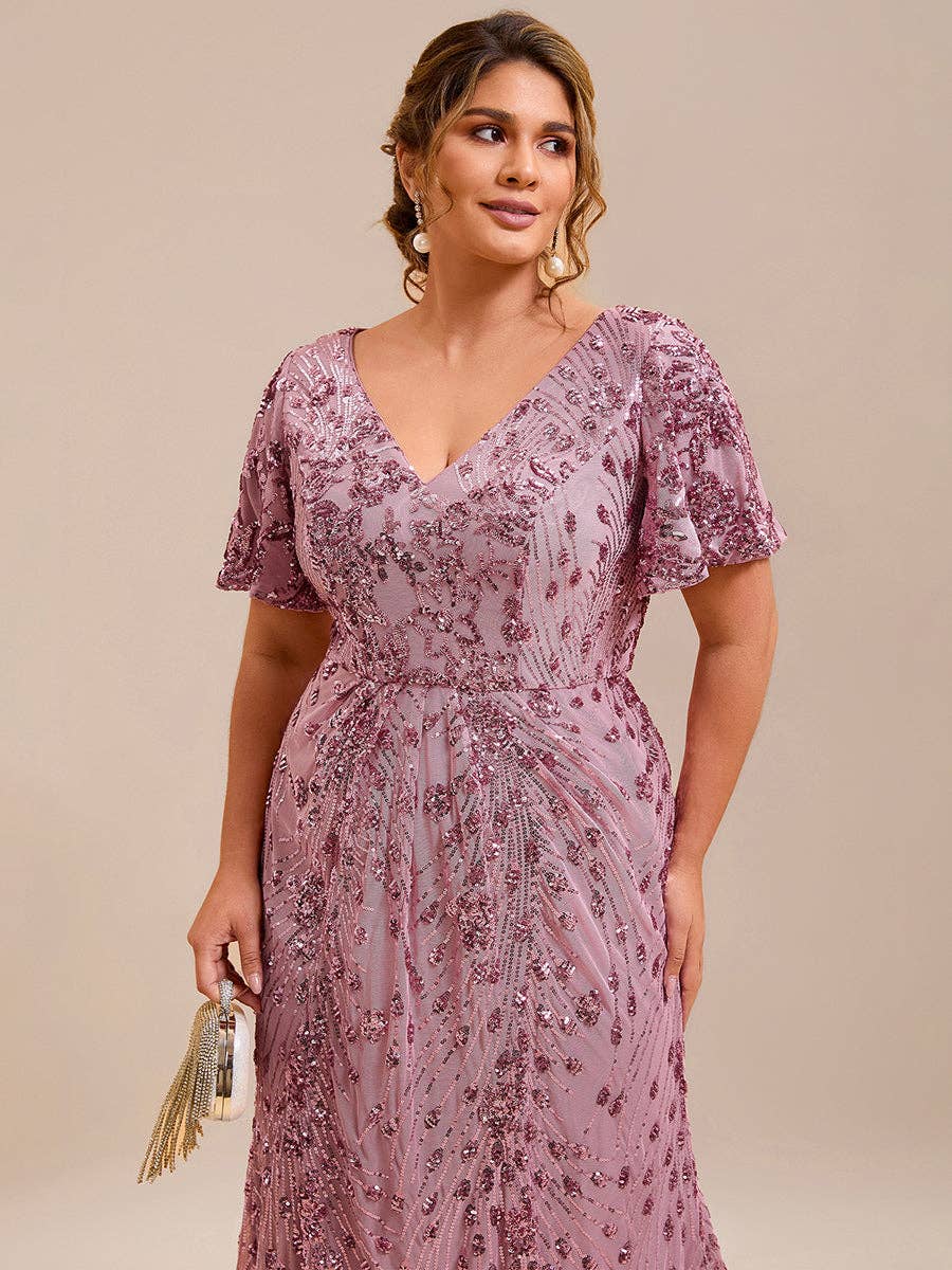 Strapless Deep Fishtail Paillette Midi Evening Dresses