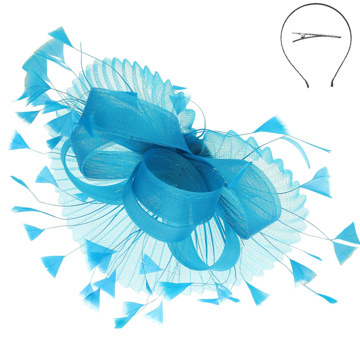 Sheer Mesh Loop Feather Spray Fascinator with Headband