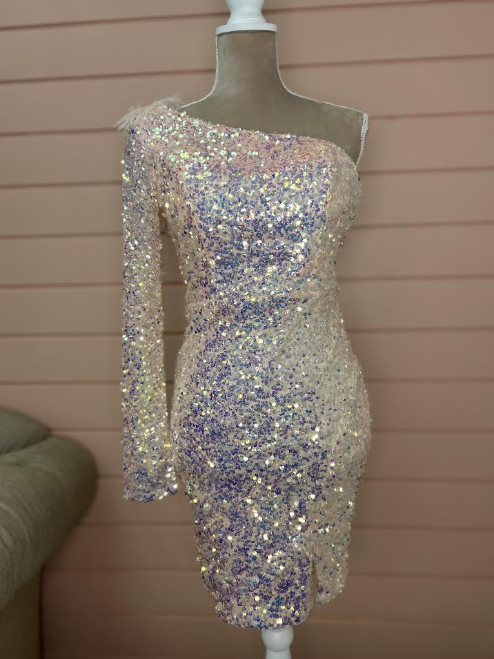 Pink Sequence One Sleeve Dress