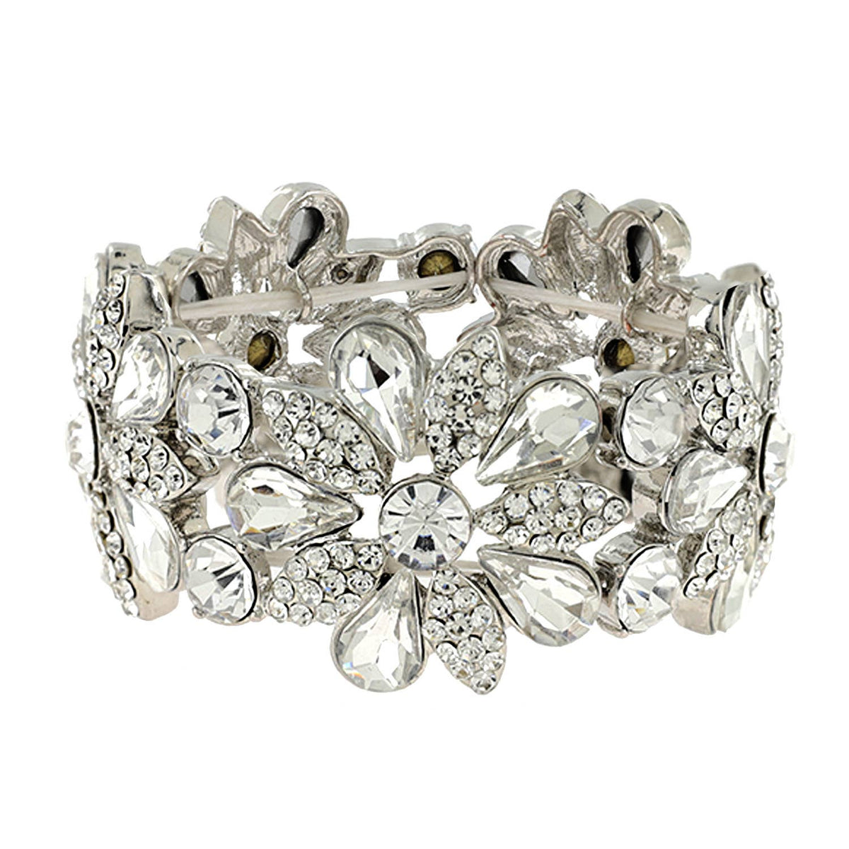 Floral Rhinestone Gem & Cluster Evening Stretch Bracelet