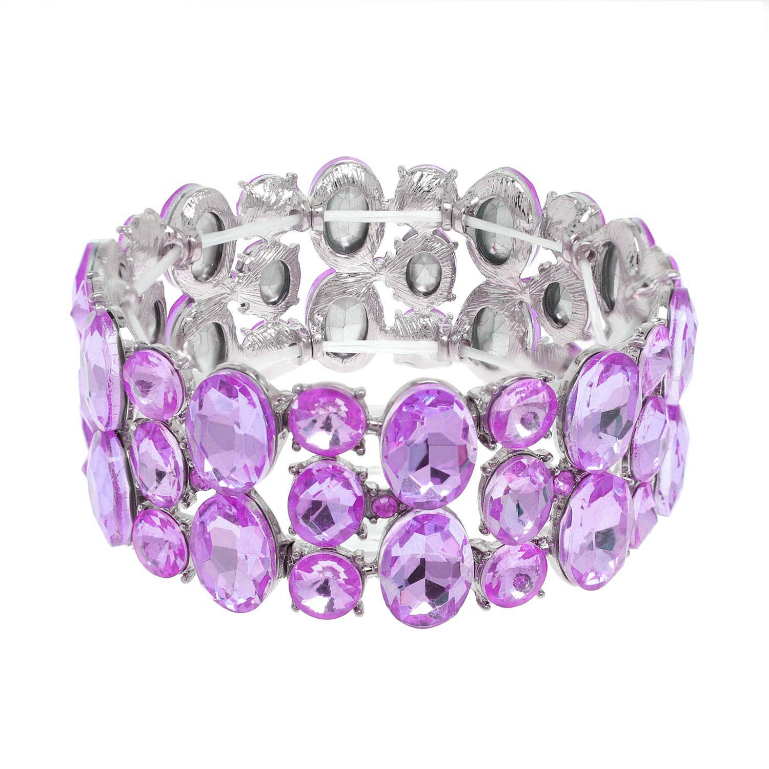 3 Row Crystal Gemstone Oval Cut Cluster Bracelet