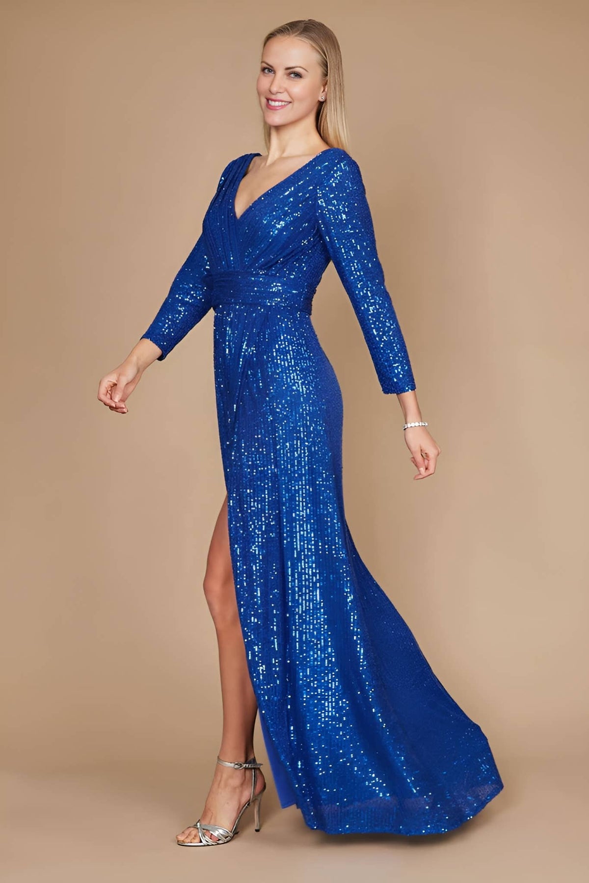Long Sleeve Sequin Formal Dress