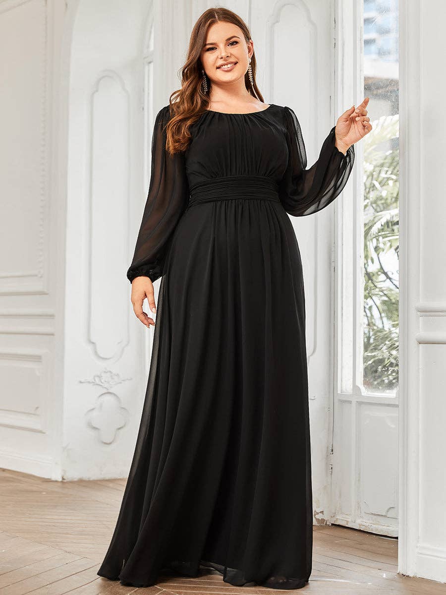 Plus Size Long Lantern Sleeves Round Neck Bridesmaid Dress