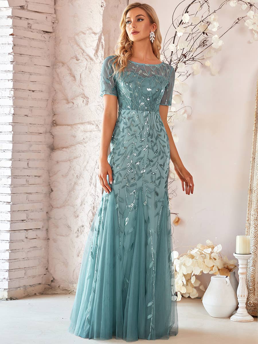 Floral Sequin Print Fishtail Tulle Dresses for Party