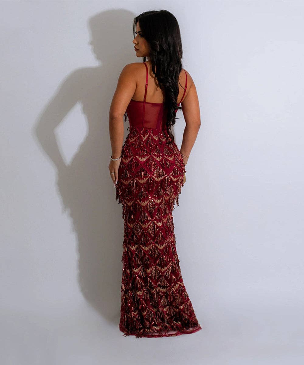 Sequin Halter Wrap Midi Dress