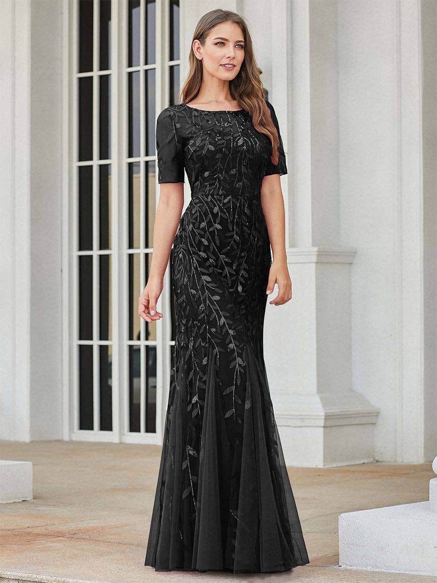Floral Sequin Print Fishtail Tulle Dresses for Party