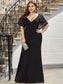 Elegant Plus Size V Neck Fishtail Evening Dress