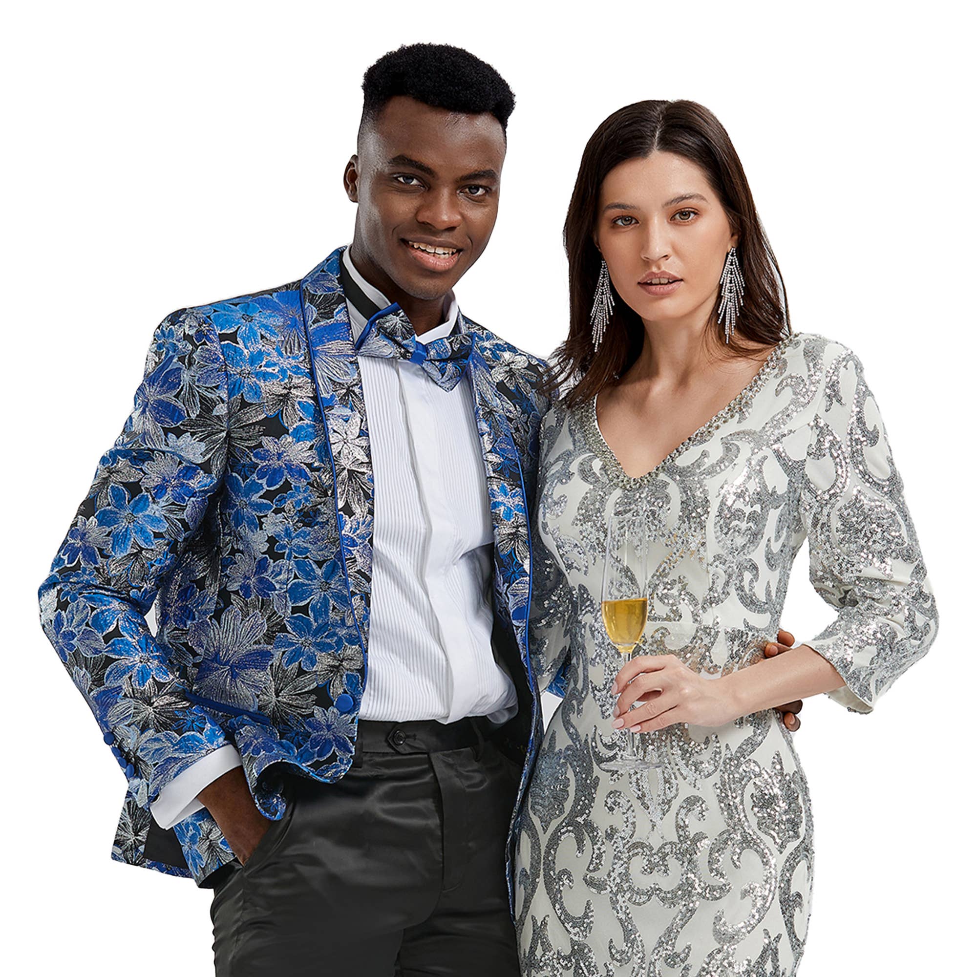 Men's Slim Textured Floral Blazer, Shawl Collar, Royal