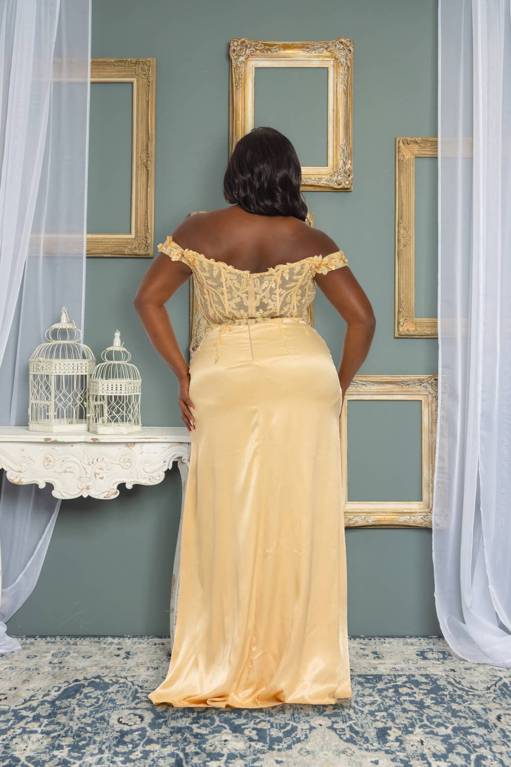 P7505-PLUS SIZE OFF SHOULDER BEADED AND EMBROIDERED MAXI