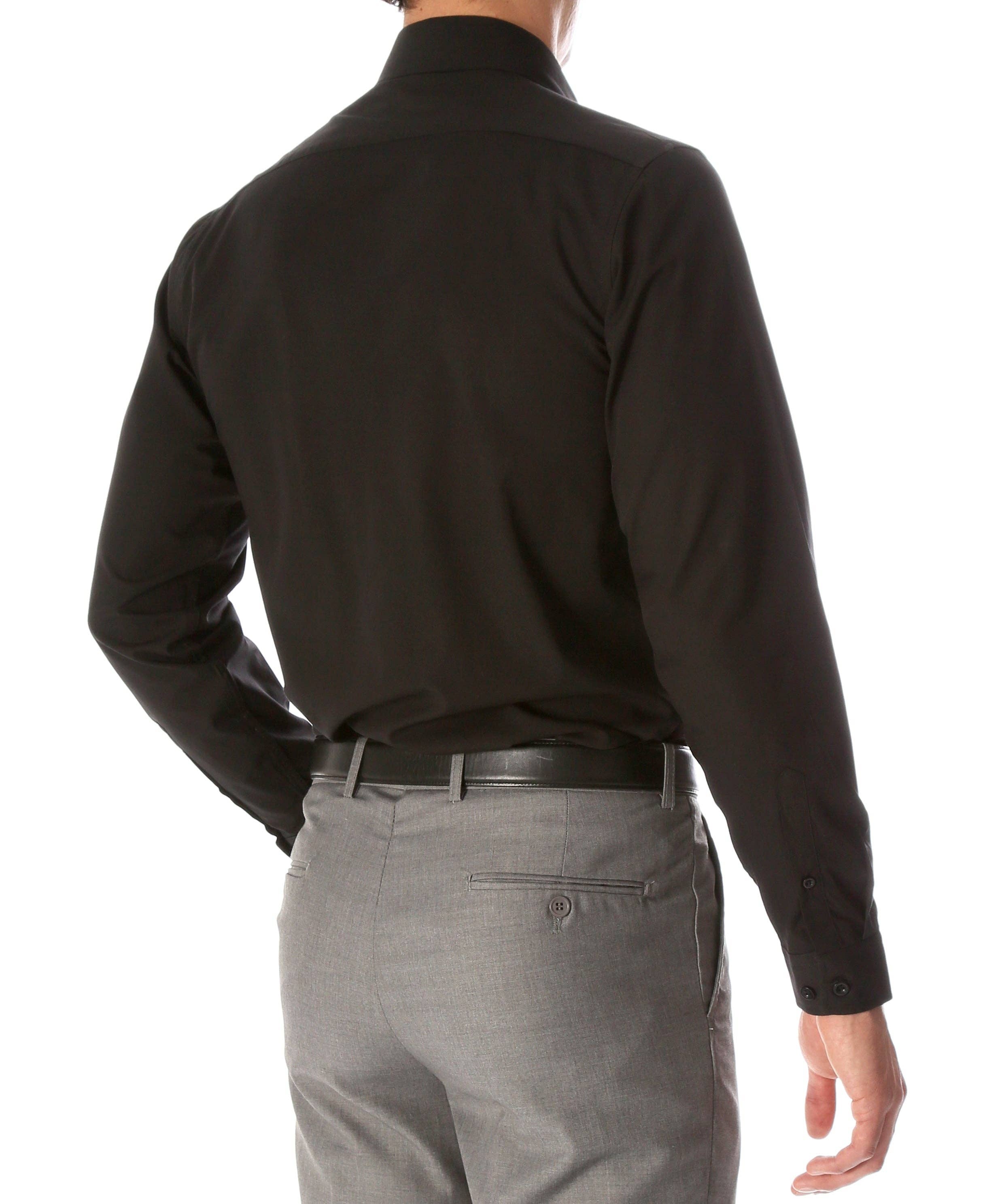 Leo Mens Black Slim Fit Cotton Dress Shirt