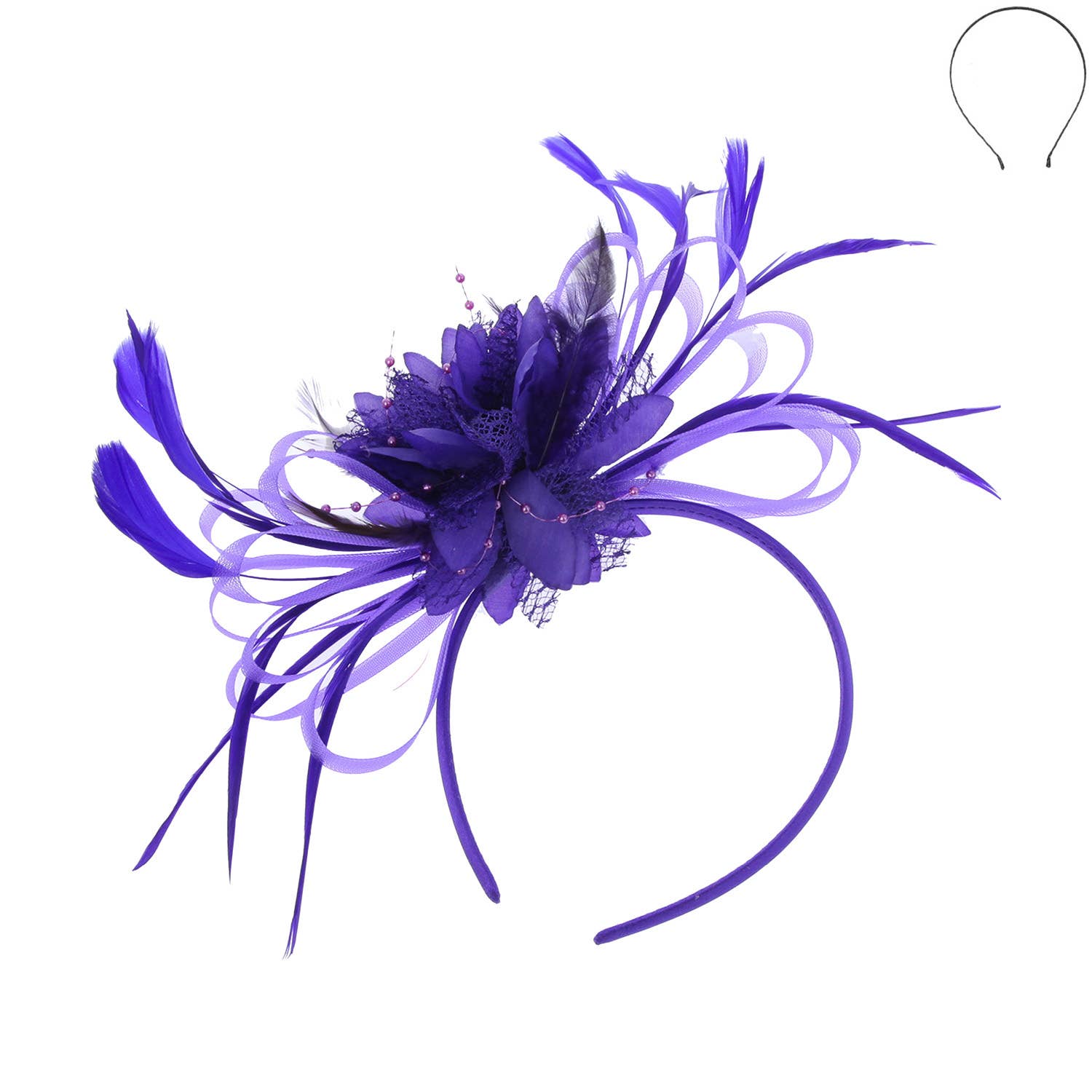 Floral Fascinator Headband w/ Side Loops & Feathers