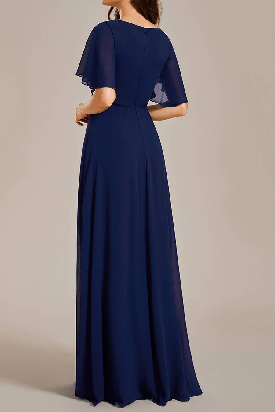 V Neck Appliques Pleated Bridesmaid Dress