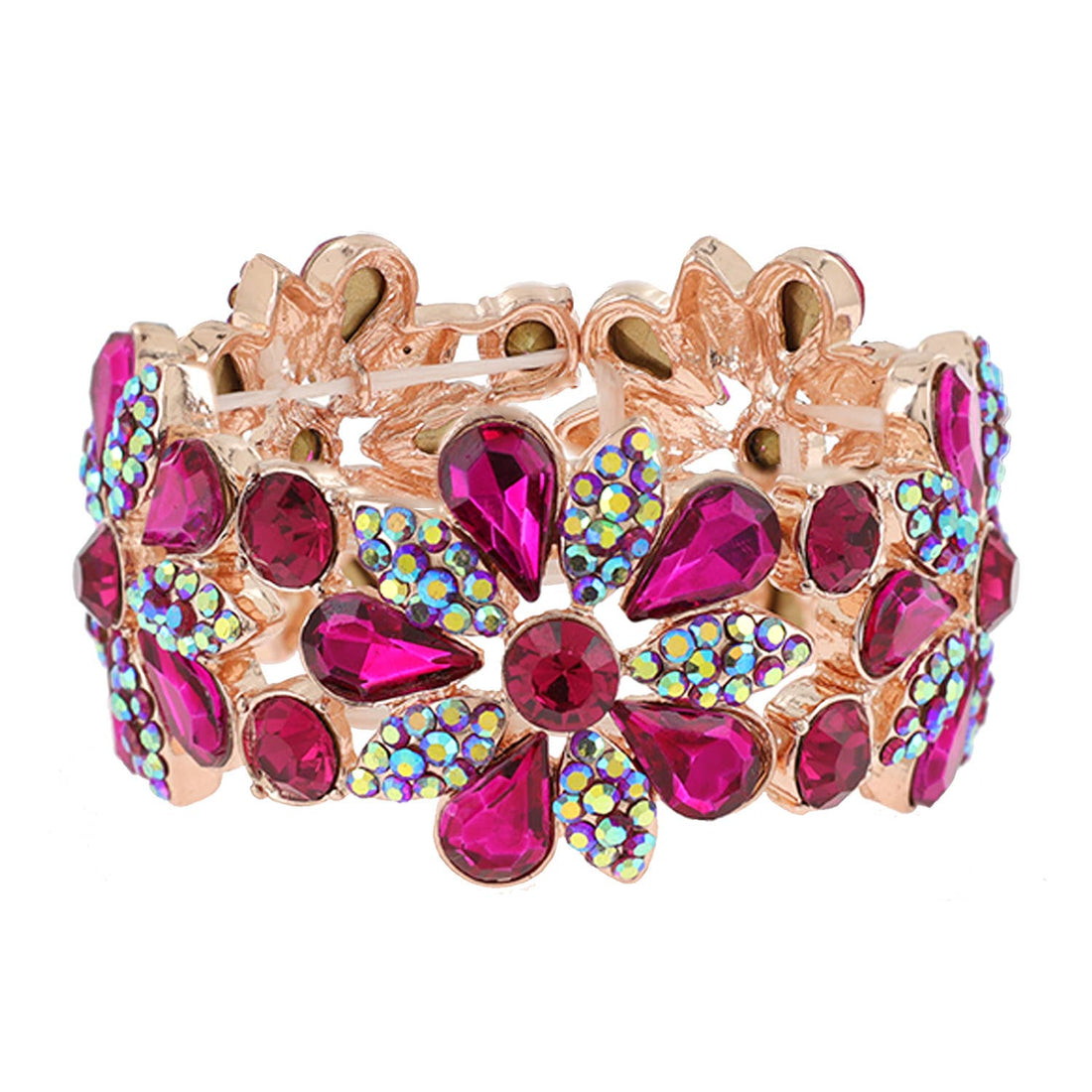 Floral Rhinestone Gem & Cluster Evening Stretch Bracelet