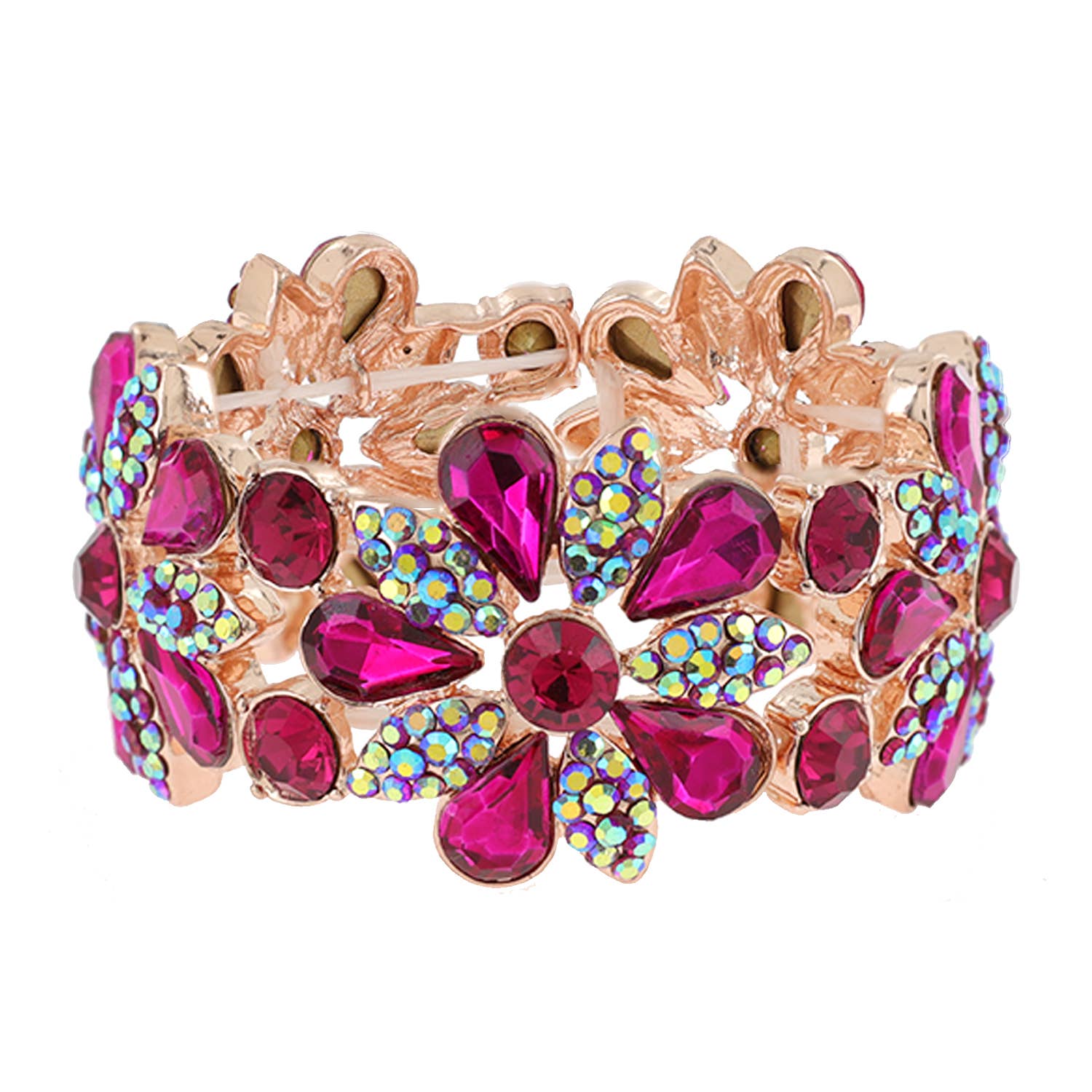 Floral Rhinestone Gem & Cluster Evening Stretch Bracelet