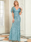 Gorgeous Leaf-Sequined Evening Dress