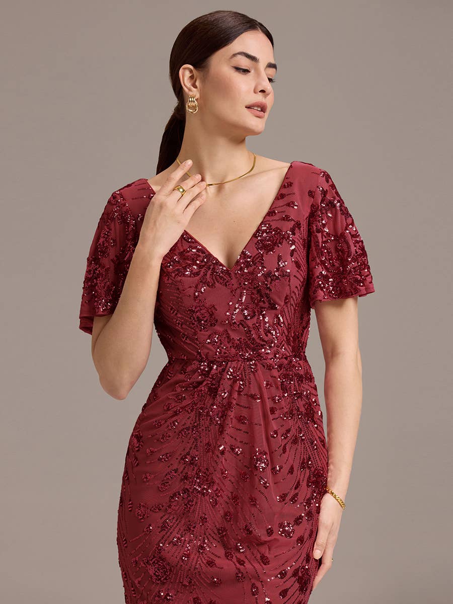 Strapless Deep Fishtail Paillette Midi Evening Dresses
