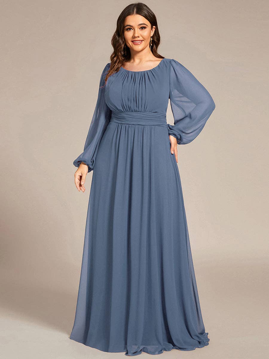 Plus Size Long Lantern Sleeves Round Neck Bridesmaid Dress