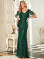 Gorgeous Leaf-Sequined Evening Dress