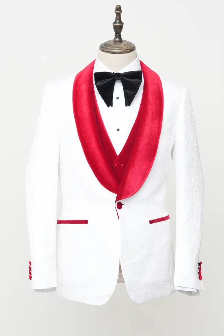 Ferrecci - Men's Vested White Paisley Wedding & Prom Tuxedo