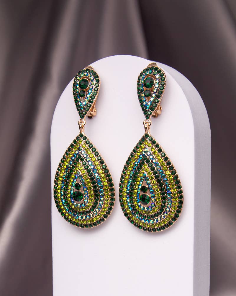 Teardrop Shaped Crystal Pave Clip-On Earrings
