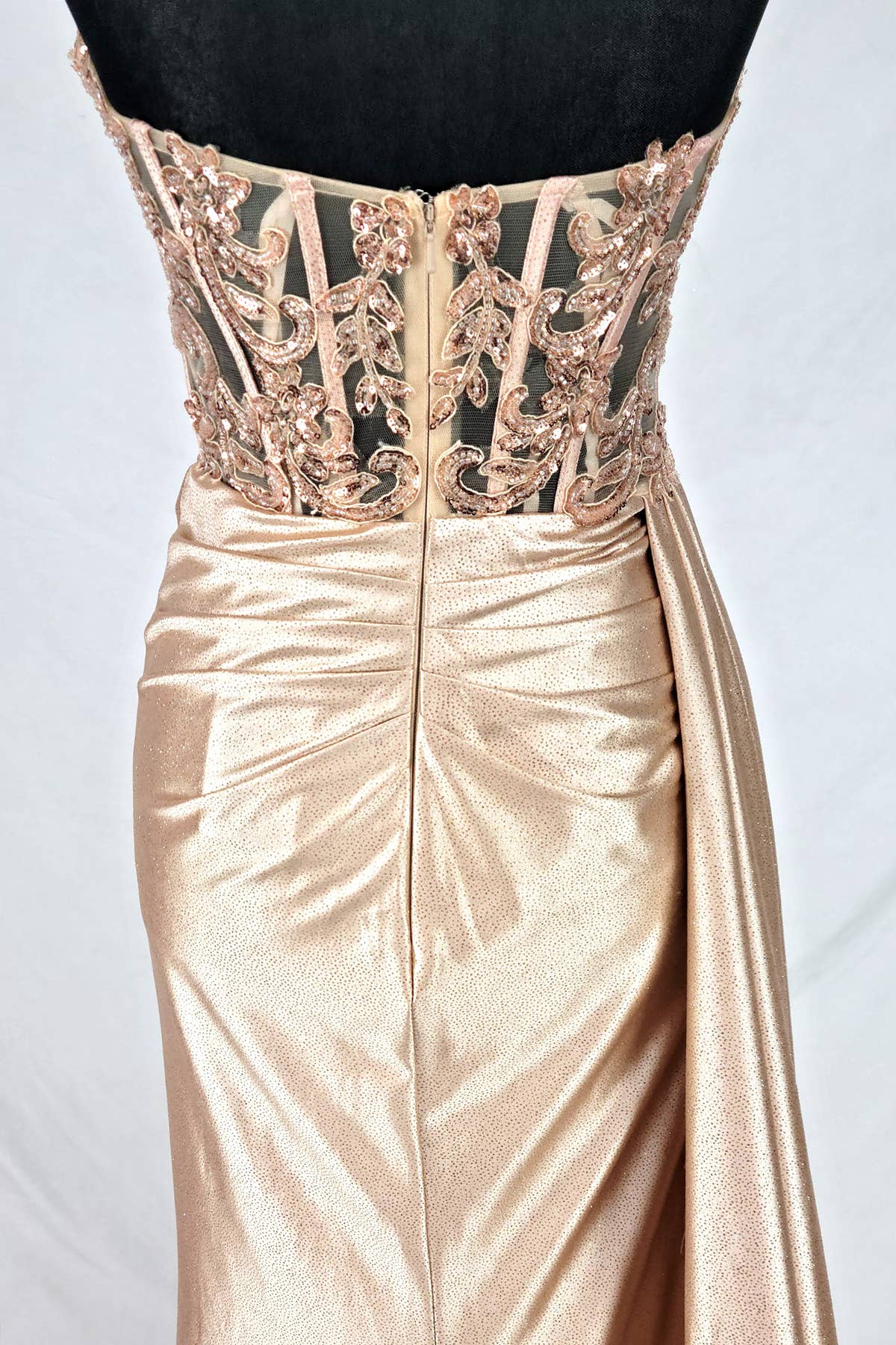Floor length satin sweetheart dress with split skirt C843