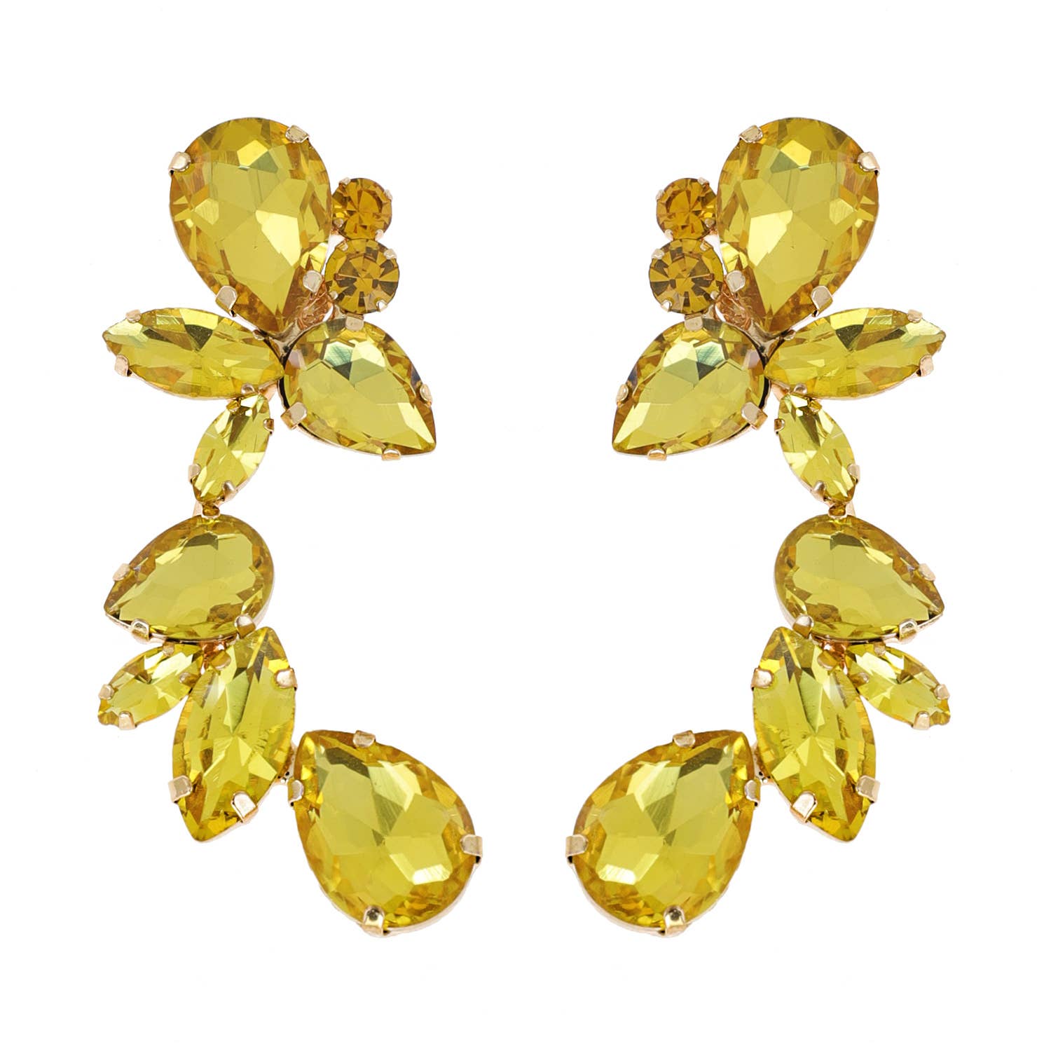 Leaf & Droplet Cut Curved Rhinestone Cluster Drop Earrings