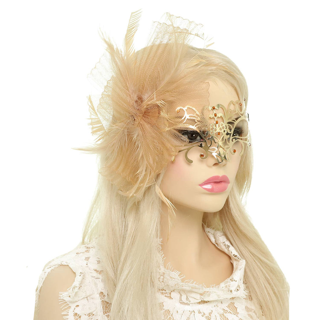 Crystal Rhinestone Masquerade Mask with Detached Fascinator