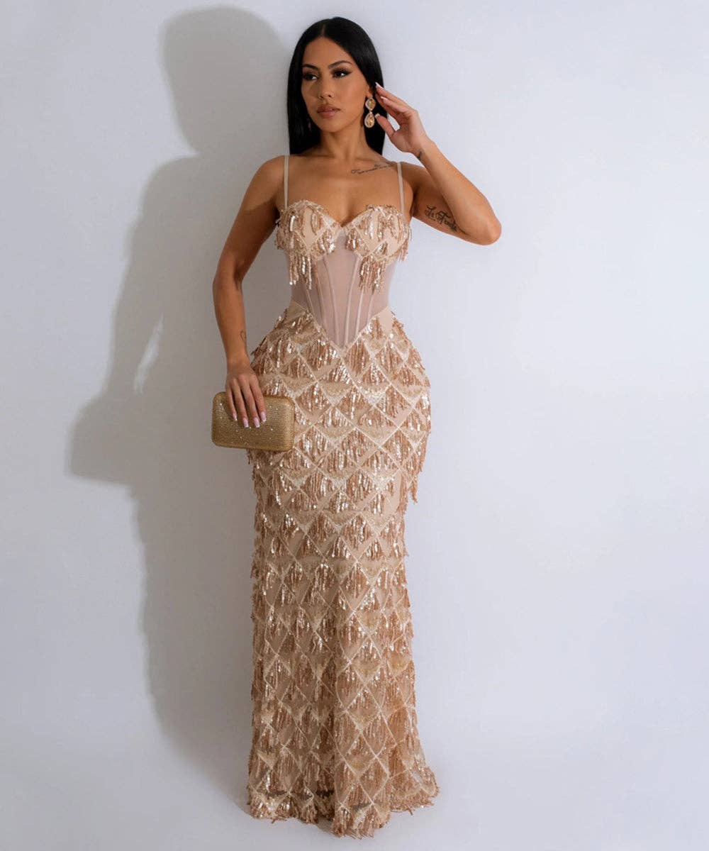Sequin Halter Wrap Midi Dress