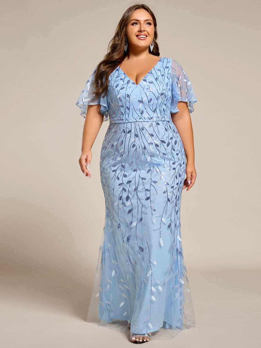 Gorgeous Leaf-Sequined Evening Dress