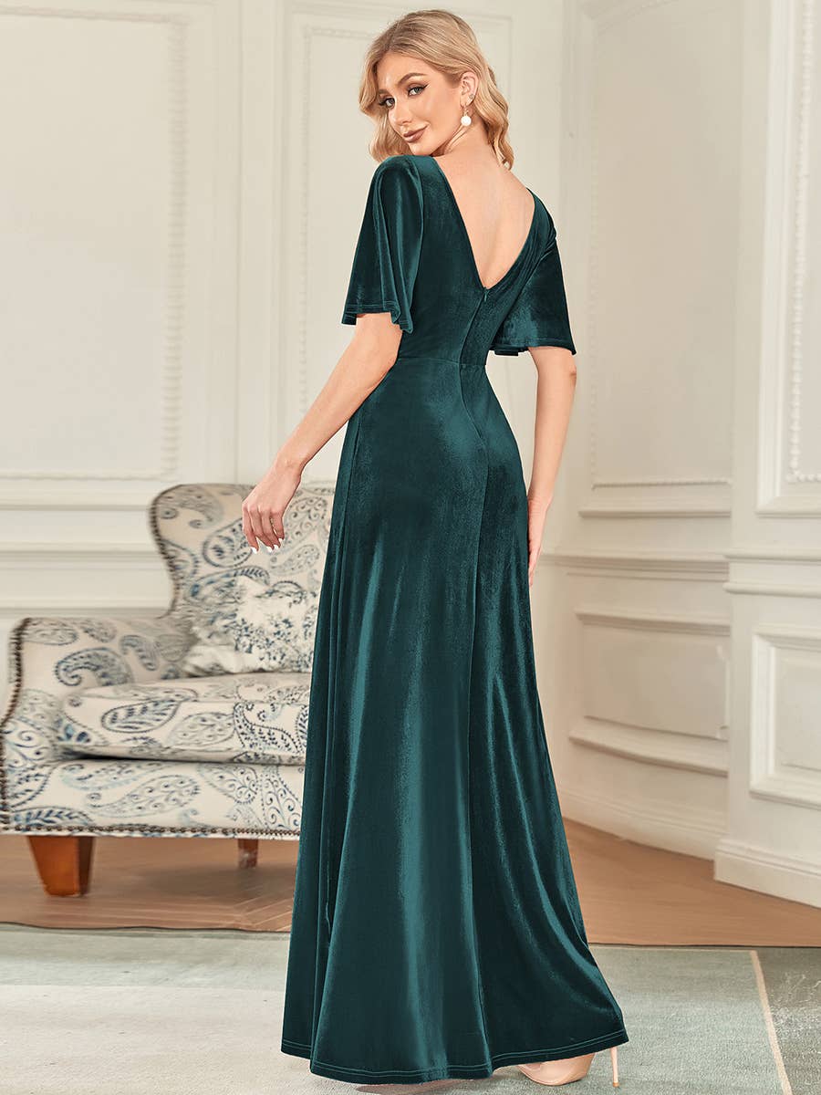Elegant Double V Neck Velvet Wholesale Party Dress