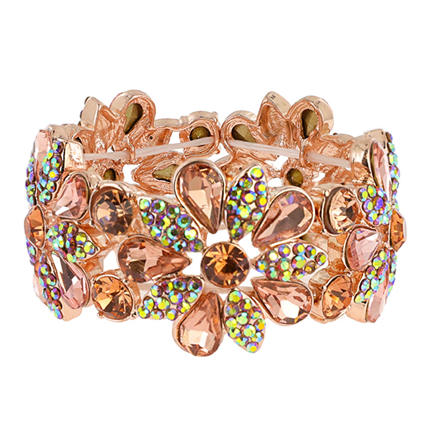 Floral Rhinestone Gem & Cluster Evening Stretch Bracelet