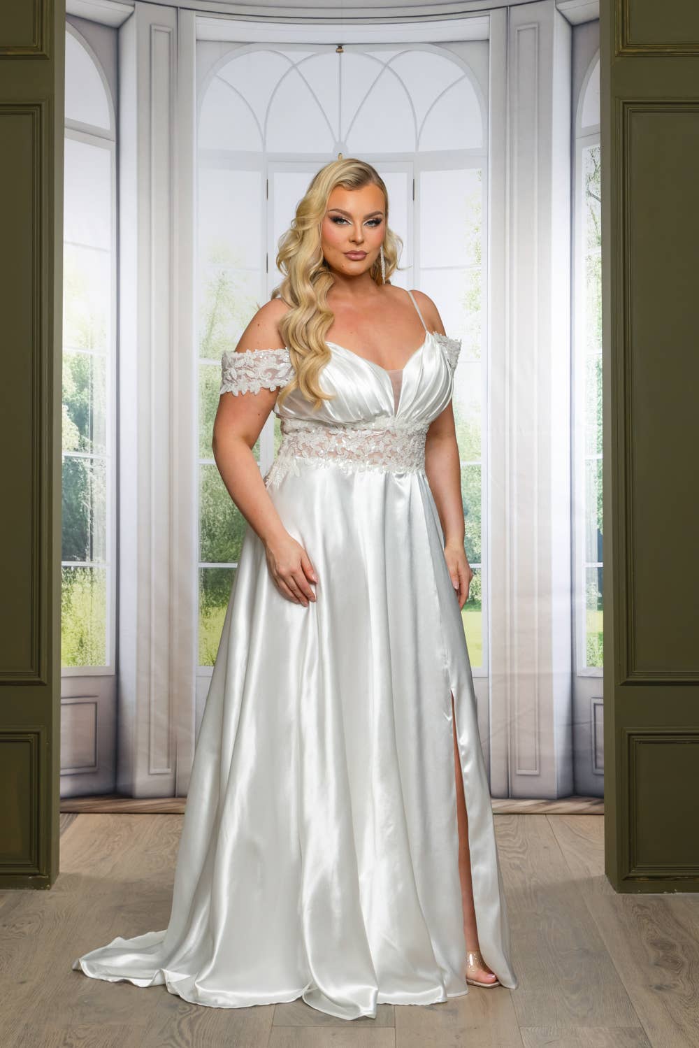 P7536-PLUS SATIN A LINE MAXI DRESS WITH SEQUINS AND BEADING
