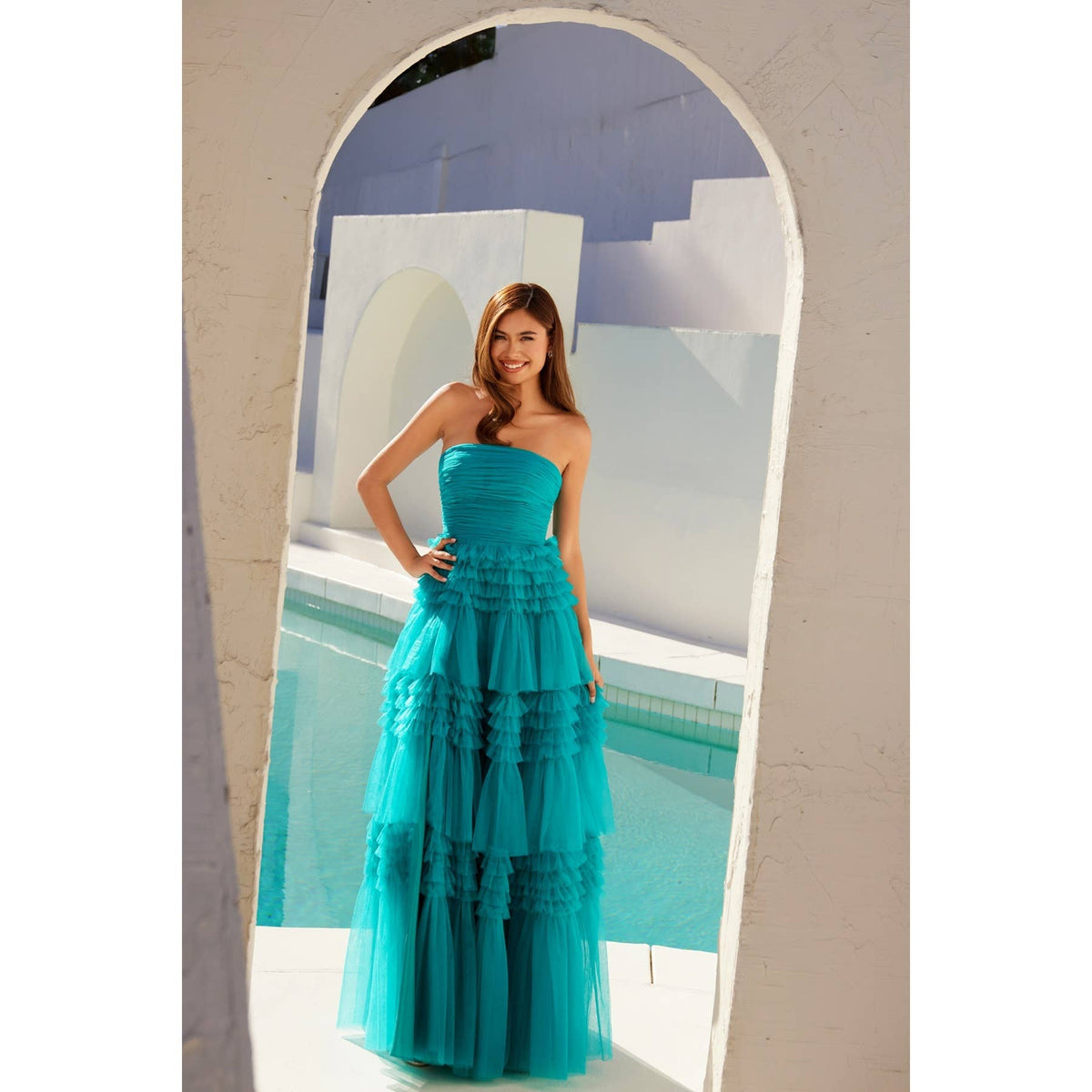JT2542S DAZZLE IN THIS VIBRANT STRAPLESS DRESS  THE TOP OF T