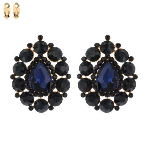 Rhinestone Cluster Halo Pear Shaped Clip On Earrings