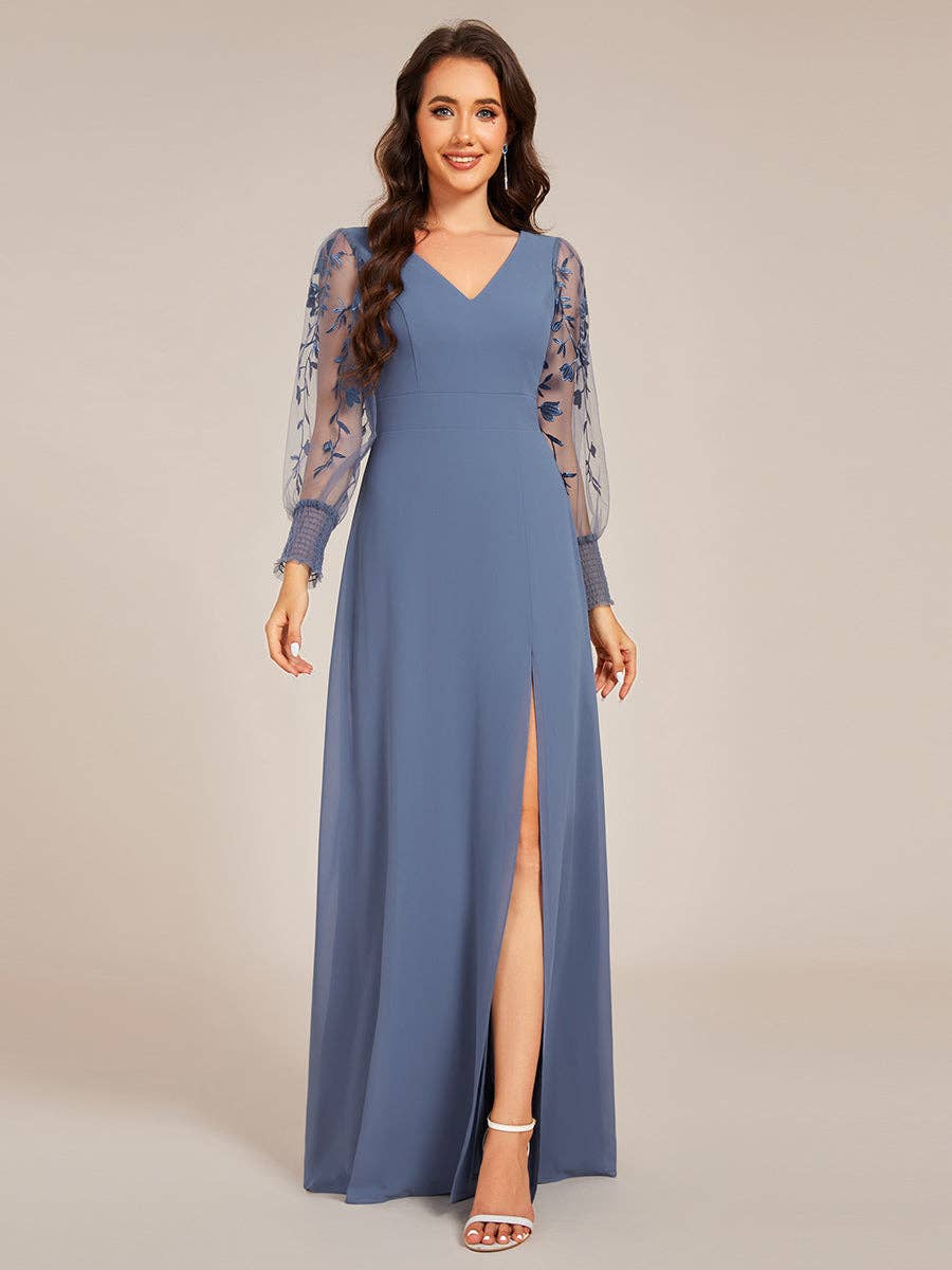Elegant Long Sleeves Side Split Hem Evening Dresses
