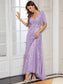 Romantic Shimmery V Neck Ruffle Sleeves Evening Dress