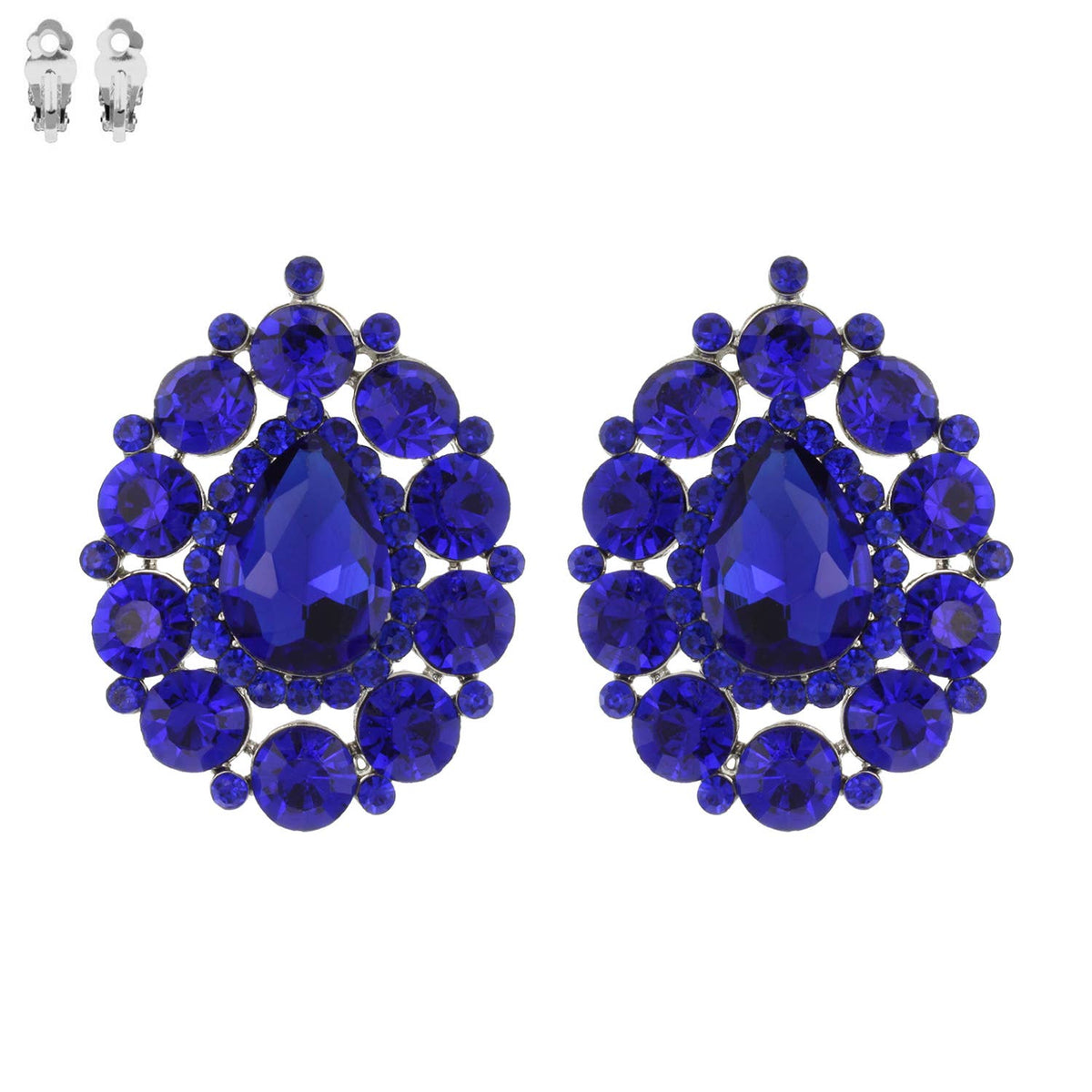 Rhinestone Cluster Halo Pear Shaped Clip On Earrings