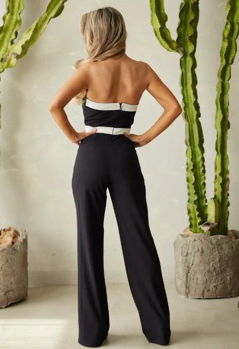 Asymmetric Black & White Elegant Jumpsuit -Large