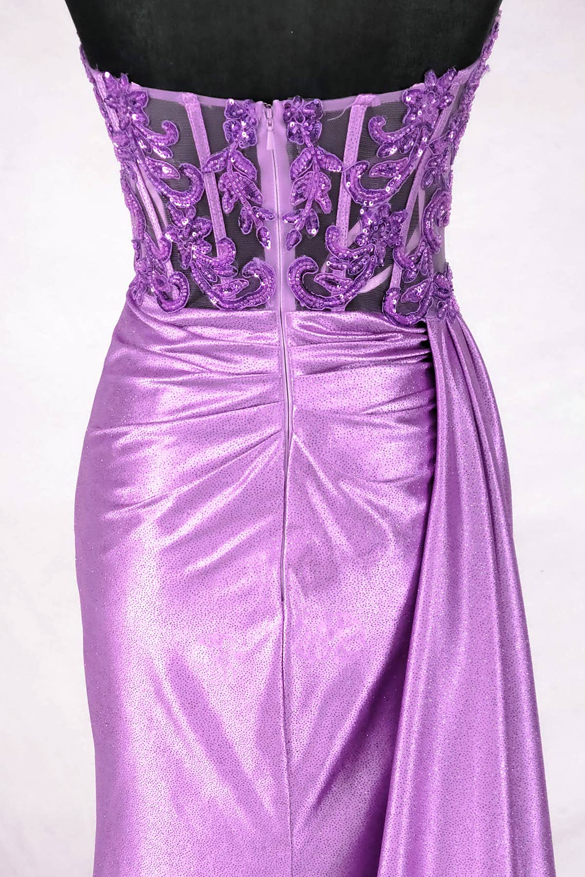 Floor length satin sweetheart dress with split skirt C843