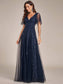 Romantic Shimmery V Neck Ruffle Sleeves Evening Dress
