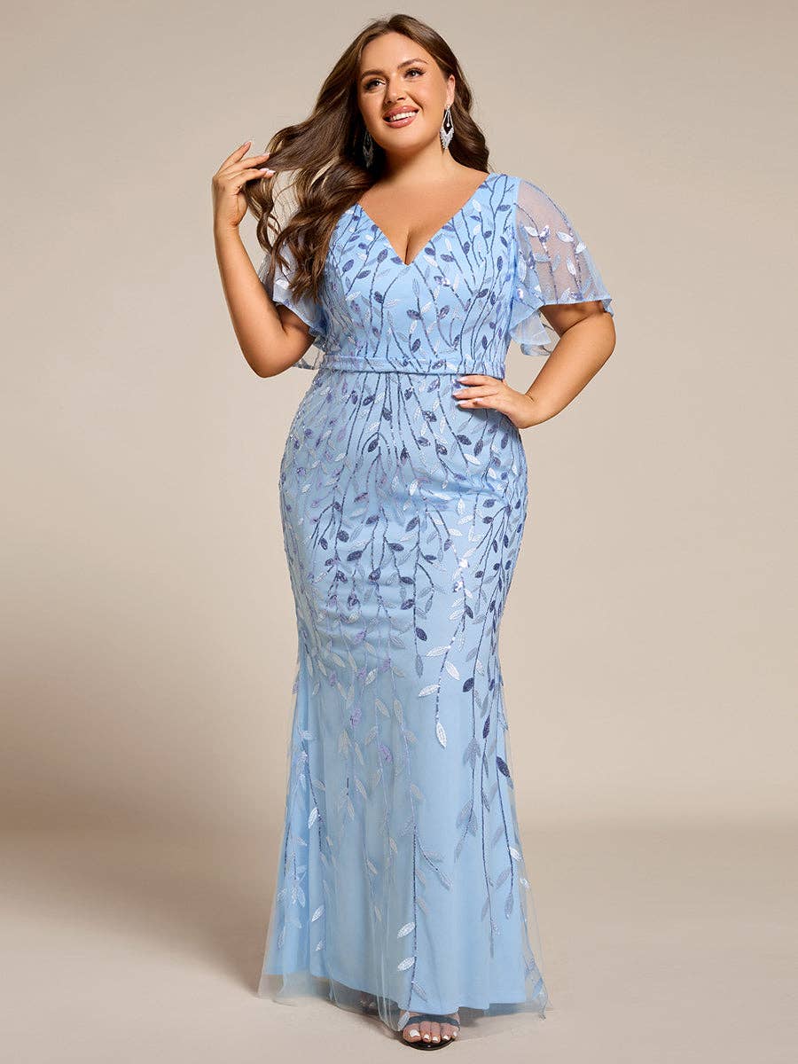 Gorgeous Leaf-Sequined Evening Dress