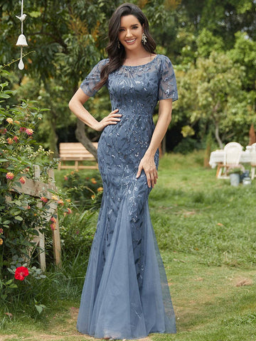 Floral Sequin Print Fishtail Tulle Dresses for Party