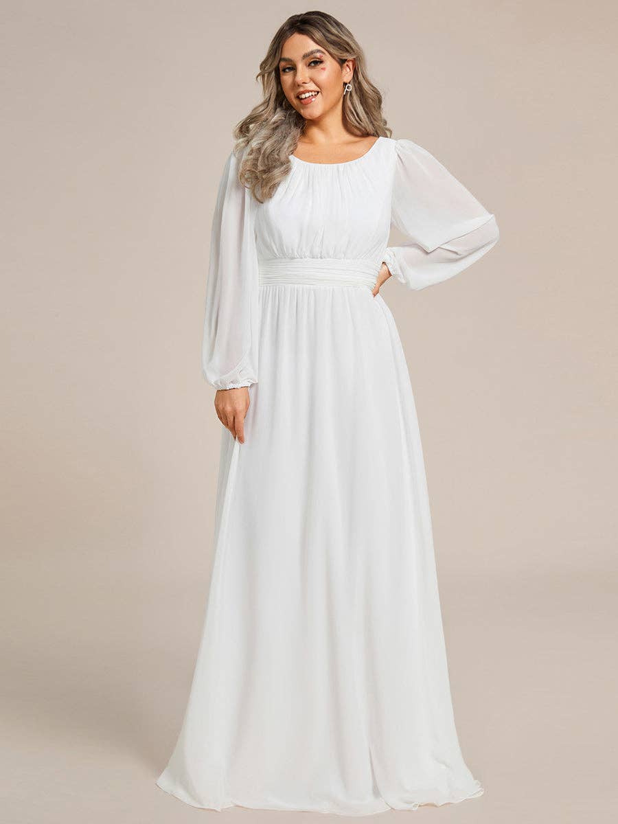 Plus Size Long Lantern Sleeves Round Neck Bridesmaid Dress