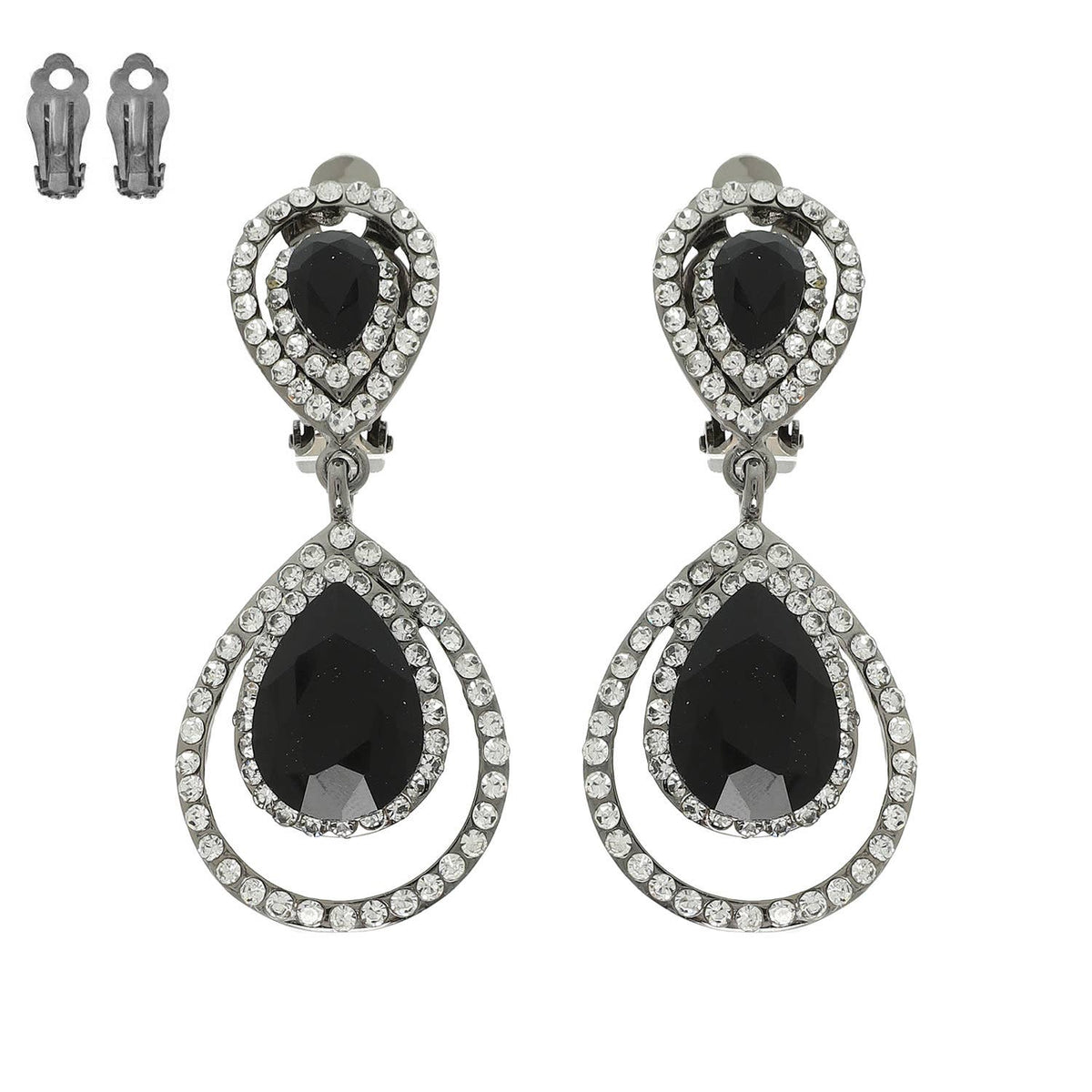 Rhinestone Halo Teardrop Gemstone Clip-On Earrings