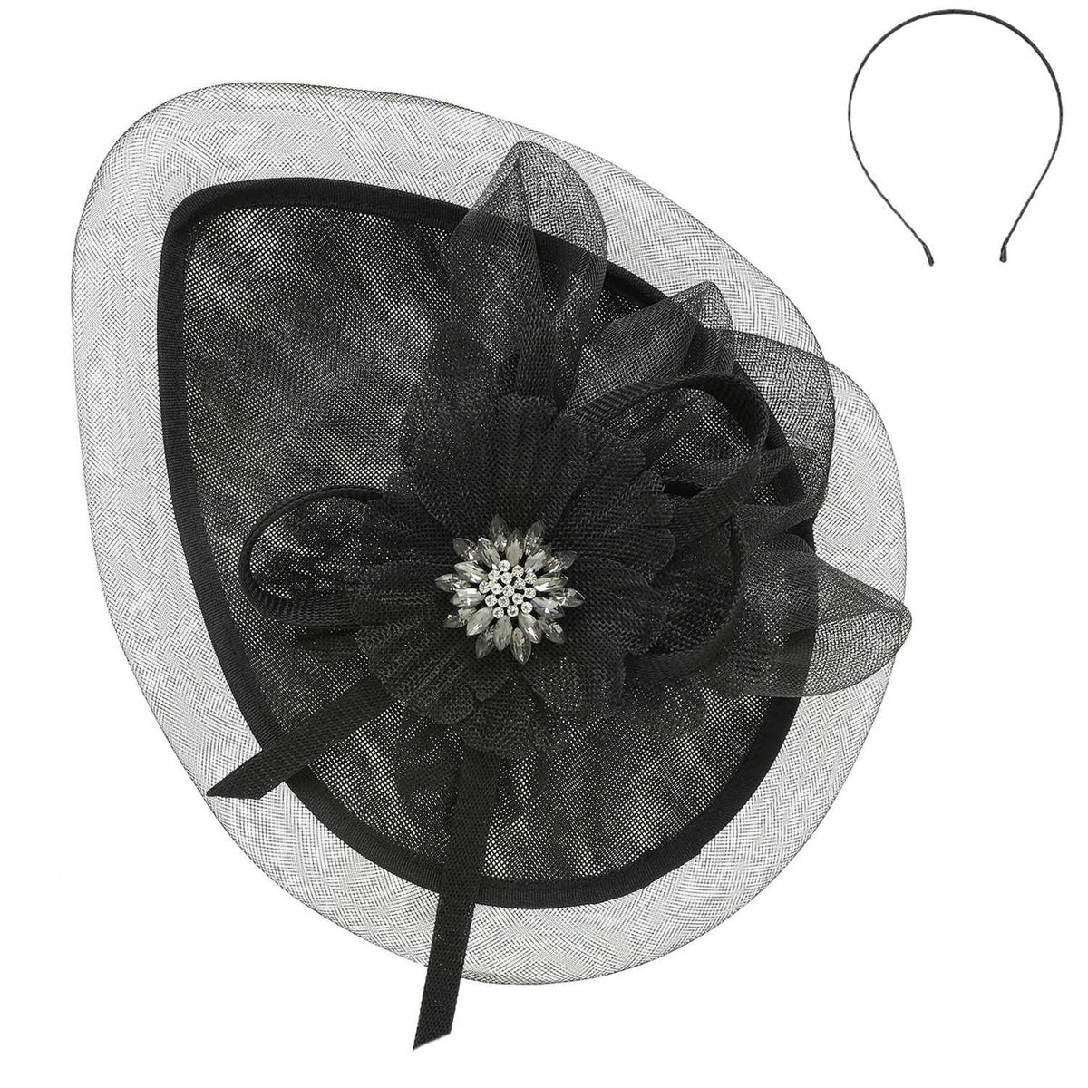 Sinamay Disc Headband Fascinator with Floral Accent