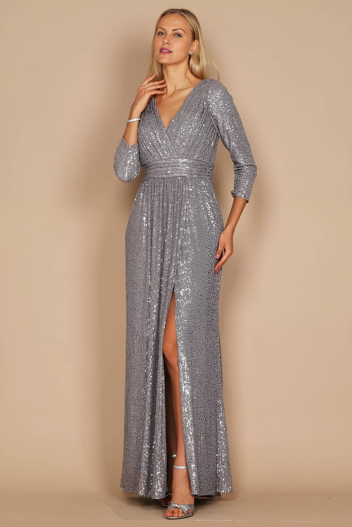Long Sleeve Sequin Formal Dress